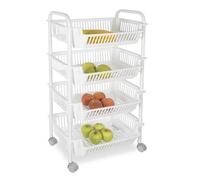 CARRELLO CUCINA PORTA FRUTTA METALLO 4 CESTE PLASTIC RUOTE BIANCO 902846 cm