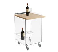 Carrello Cucina Portavivande in Metacrilato Trasparente 63x50xh80 cm AMBROGIO ruote anti graffio con ripiani in legno di acero, Acero Mondial trasparente