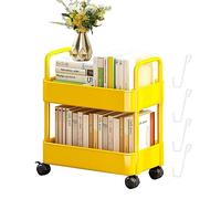 Carrello Cucina Salvaspazio 2 Livelli Carrello Rotante con Ruote, Scaffale per Libreria Mobile, Carrello Rotante di Utilità Organizzatore Multifunzionale per Cucina, Camera da Letto (Giallo)