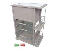Carrello Cucina Salvaspazio con Cassetto + Portabottiglie 3 Cestini Portafrutta