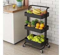 Carrello Cucina Trolley in Metallo 3 Cesti 43x36 H85 4 Ruote Nero Salvaspazio