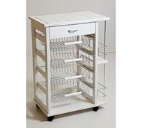Carrello Cucina Vesuvio Legno Massello 15 Mattonelle e Portabottiglie nATURALE (LACCATO BIANCO)