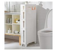 Carrello da bagno sottile su ruote, 4 ripiani, ad angolo alto, salvaspazio, per piccoli bagni, mobiletto stretto multifunzione con ripiani laterali