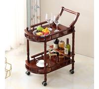 Carrello da bar a 2 livelli con ruote, elegante carrello da portata per la casa, isola per bevande e liquori, carrello per cucina e sala da pranzo, finitura marrone.
