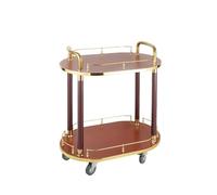 Carrello da bar a 2 ripiani, carrello da portata con ripiani, struttura in legno massiccio e metallo, carrello da cocktail art deco con accenti dorati, ruote bloccabili, per casa, cucina e ristorante