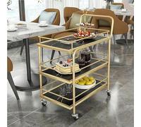 Carrello da bar dorato su ruote, carrello per bevande a 3 livelli con ruote bloccabili, scaffale multiuso per cucina e soggiorno, design elegante in metallo e legno