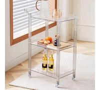 Carrello da bar in acrilico a 3 livelli con ruote e maniglia, soluzione di archiviazione mobile, multifunzionale, trasparente, carrello da portata per vino, cucina, sala da pranzo e soggiorno