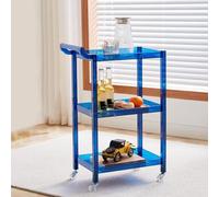 Carrello da Bar in Acrilico, Carrello A 3 Livelli con Ruote E Maniglia, Organizer per Portaoggetti per Tavolino Laterale Trasparente, Carrello per Vino Mobile Multi, Blue, 16.7 x 12.2 x 29 inch