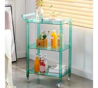Carrello da Bar in Acrilico, Carrello A 3 Livelli con Ruote E Maniglia, Organizer per Portaoggetti per Tavolino Laterale Trasparente, Carrello per Vino Mobile Multi, Green, 16.7 x 12.2 x 29 inch