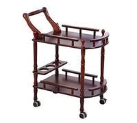 Carrello da bar in legno rosso marrone - Carrello per servire bevande a 2 strati con ruote per cucina, vino, carrello da tè, casa e per uso domestico