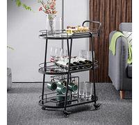 Carrello da bar in metallo nero con vetro temperato, versatile carrello da portata per tè, sala da pranzo, casa, ufficio, ristorante e hotel soluzioni di stoccaggio.