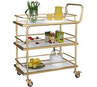 Carrello da bar mobile con ruote bloccabili, carrello da portata a più livelli per cucina e soggiorno, scaffale in legno e metallo resistente