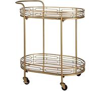 Carrello da bar per casa, hotel, ristorante, carrello di servizio per tè e vino, carrelli ovali dorati su ruote Carrello da portata deluxe in metallo a specchio a 2 livelli, carrello da cucina Beauty