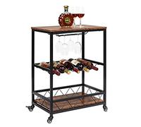 Carrello da bar rustico con ruote, stile industriale vintage, supporto per microonde e ripiani da cucina, mobile in legno e metallo, per casa, sala da pranzo e intrattenimento (marrone vintage)