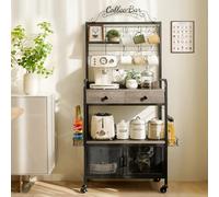 Carrello da caffè con ruote, stazione da caffè con cartello da bar e gancio per tazza, mobile da bar a 3 livelli con contenitore, tavolino angolare da bar con cassetto, rack per cucina, sala da pranzo