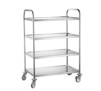 HENDI Carrello di servizio, cucina, ristorante, multiuso, 4 ripiani, 4 ruote girevoli, 2 con freno, carico massimo per ripiano 50 kg, piano di lavoro 794x539 mm, 905x585x(H)1245 mm, acciaio inox