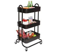 BAKAJI Carrello da Cucina in Metallo 3 Ripiani Slim Stile Industrial con 4 Ruote Girevoli, Carrellino Portaoggetti Ideale per Cucina, Bagno, Soggiorno, Design Salvaspazio, Multiuso, 46x40x84Hcm (Nero)