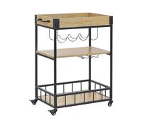 Carrello da cucina a 3 ripiani con portabottiglie legno chiaro e nero Hullet