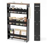 Carrello da cucina a 4 ripiani con maniglia, design salvaspazio, per soggiorno, camera da letto, lavanderia o spazi ristretti, soluzione di archiviazione bianca e marrone.