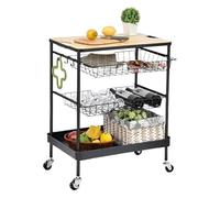 Carrello da cucina a isola con 4 ripiani da tavolo in legno con 2 cassetti a cestello, isola mobile da cucina per sala da pranzo e preparazione del cibo