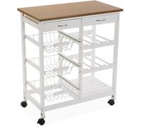 Carrello da cucina bianco con 3 ceste 2 cassetti 6 posti porta bottiglie frutta