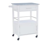 Carrello da cucina bianco con piano in granito, carrello mobile per cucina, sala da pranzo e bagno, soluzione versatile su ruote