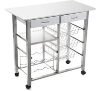 Versa Leicester Carrello cucina e Portabottiglie con ruote e cassetti, Mobile cucina, Misure (A x L x l) 82 x 40 x 76 cm, Legno e metallo, Colore Bianco