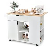 Carrello da cucina Carrello con ruote, grande isola da cucina su 5 ruote, carrello portaoggetti con piano di lavoro estensibile in legno di gomma, cassetto per armadietto, porta spezie regol