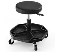 Carrello da cucina, carrello con ruote, sgabello meccanico con ruote pneumatiche, altezza regolabile, girevole, rullo pneumatico, capacità 150 kg, sedia imbottita per officina e garage per i