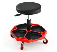 Carrello da cucina, carrello con ruote, sgabello meccanico con ruote pneumatiche, altezza regolabile, girevole, rullo pneumatico, capacità 150 kg, sedia imbottita per officina e garage per i