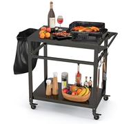 Carrello da cucina, carrello da esterno con ruote, grill, forno per pizza, supporto da tavolo con 4 ruote bloccabili, ganci e maniglia laterale, carrello per barbecue per cortile, patio, gia