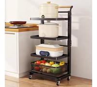 Carrello da cucina con cassetti con ruote, nero, con 4 ripiani e 1 cestino, perfetto per cucina e uso domestico