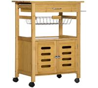 Carrello da Cucina con Cassetto 66x36x79 cm Armadietto e Cestino in Legno