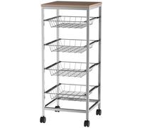 Carrello da Cucina con Cesti Estraibili in Acciaio e Ruote 36.5x36.5x89 cm