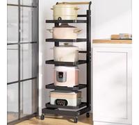 Carrello da cucina con coperchio per microonde nizer a 5 ripiani, nero, per cucina, versatile carrello per uso domestico e ufficio