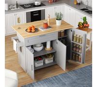 Carrello da cucina con piano di lavoro pieghevole, armadio da cucina su ruote con 1 cassetto e 2 ante, sala da pranzo, isola della cucina mobile, per cucina e sala da pranzo (grigio, 132,5 x 70 x 90