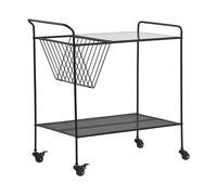 Carrello da cucina con piano in vetro temperato e ruote in metallo nero Alamo