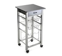 Carrello da Cucina con Piano Lavoro grigio Cassetto Ripiano e Porta Bottiglie Ca