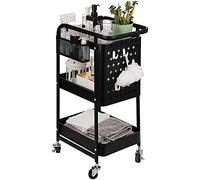 Carrello da cucina con ripiani mobili e ripiano rimovibile per il bagno, multifunzionale, con ruote per frigo, supporto laterale e salvaspazio (3 strati)