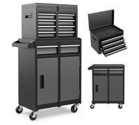 Carrello da cucina con ruote, cassettiera portautensili staccabile, ruote, ganci, maniglia laterale, metallo con serratura (nero+grigio)