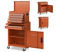 Carrello da cucina con ruote, cassettiera portautensili staccabile, ruote, ganci, maniglia laterale, metallo con serratura (nero+grigio)