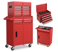 Carrello da cucina con ruote, cassettiera portautensili staccabile, ruote, ganci, maniglia laterale, metallo con serratura (nero+grigio)