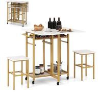 Carrello da cucina con tavolo da pranzo e 2 sgabelli con ripiani portabottiglie, 5 ruote, salvaspazio, per la casa, la cucina, il pub, il bar, la colazione (marrone + nero)