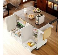 Carrello da Cucina con Vani Aperti e Divisori Regolabili - Portasciugamani, Portaspezie, Piano in Legno Verniciato Bianco, Design Rimovibile per Pranzo e Buffet