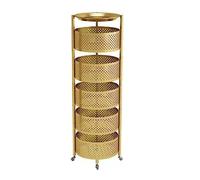 Carrello da cucina dorato - Carrello da portata rotondo in metallo con ruote, versatile scaffale per frutta e verdura Design elegante per cucina salvaspazio.