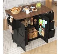 Carrello da cucina espandibile con armadietto, nero, con venature del legno, con 2 ante e 3 cassetti, perfetto per sala da pranzo e organizzazione della cucina