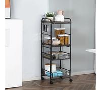 Carrello da cucina Homcom con 2 ripiani, 2 cestini rimovibili e 4 ganci