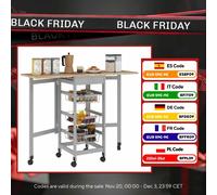 Carrello da cucina Homcom con ali pieghevoli, carrello ausiliario con ruote, porta verdure con cassetto e 3 cestini in metallo