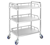 Carrello da cucina in acciaio inox a 3 livelli con ruote di bloccaggio, carrello di stoccaggio rimovibile, carrello di servizio resistente, 66 x 44 x 86 cm