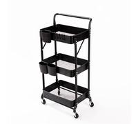 Carrello da cucina, in ferro, a tre strati, mobile con bracciolo, per soggiorno e cucina